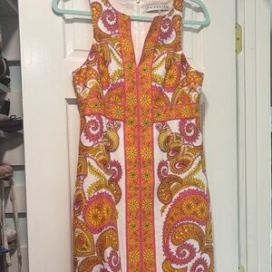 Trina Turk Orange Pink Sheath Mini Dress Halter Neckline